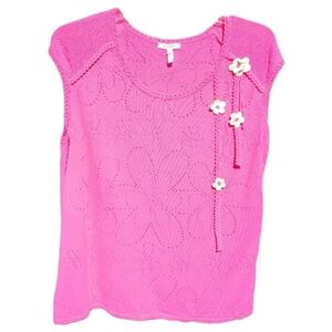 Rare Find! Escada Vibrant Pink Tank w/ Floral Embellishments -Size 46 (US 14-16)